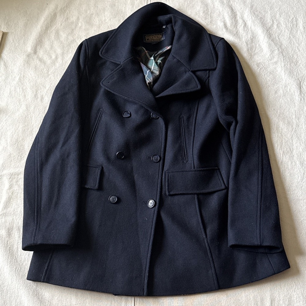 Pendleton Pea Coat Women's Navy Blue Wool Double Breasted Jacket Sz 18
